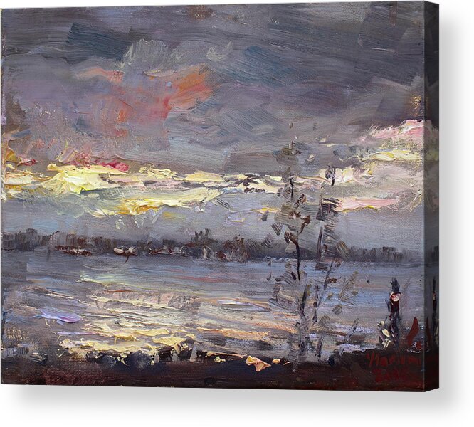 Sunset Acrylic Print featuring the painting Sunset by Ylli Haruni
