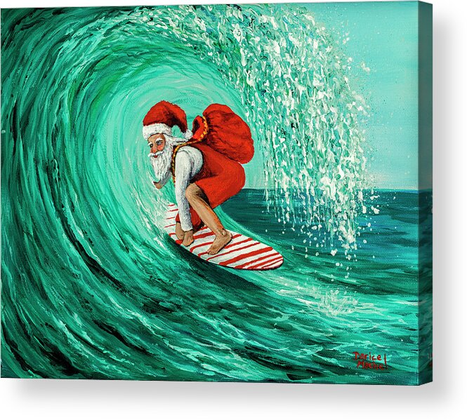 Christmas Acrylic Print featuring the painting Surfing Santa by Darice Machel McGuire