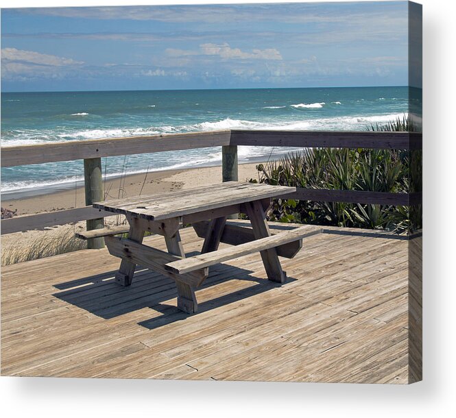 Florida Acrylic Print featuring the photograph Table for you in Melbourne Beach Florida by Allan Hughes