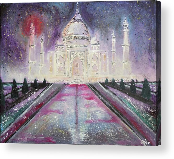Taj Mahal Acrylic Print featuring the painting Taj Mahal by Laura Hol Art