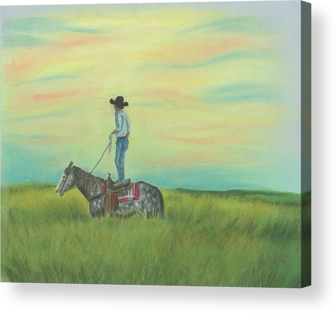 Horse Acrylic Print featuring the pastel Tall in the Saddle by Sheila Johns