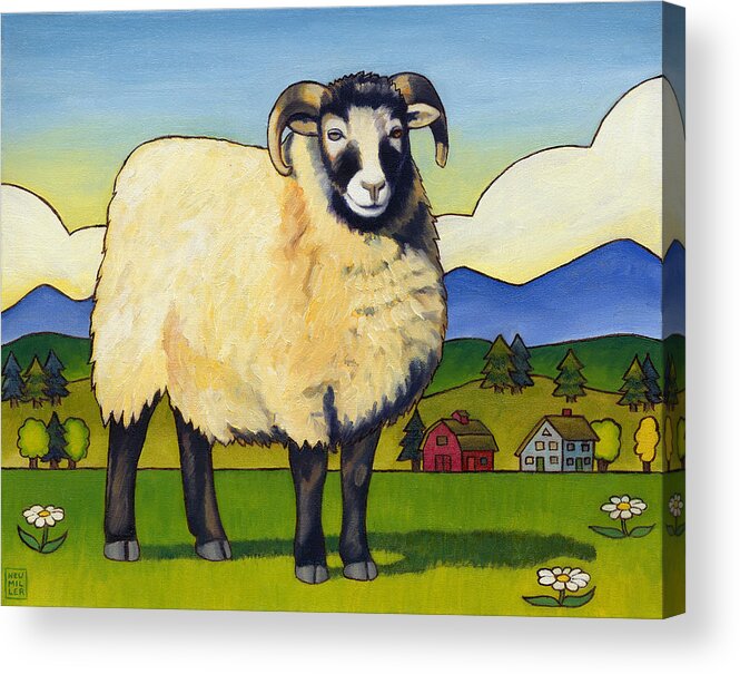 Sheep Acrylic Print featuring the painting Taras Sheep by Stacey Neumiller