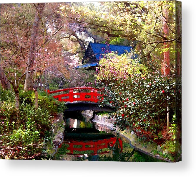 Bridge Acrylic Print featuring the digital art Tea Garden by Timothy Bulone