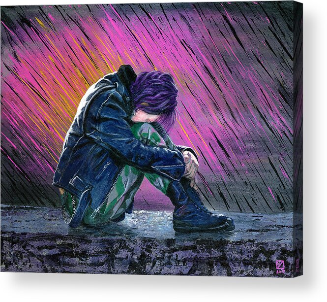 Portrait Acrylic Print featuring the painting Tears in the Rain by Matthew Mezo