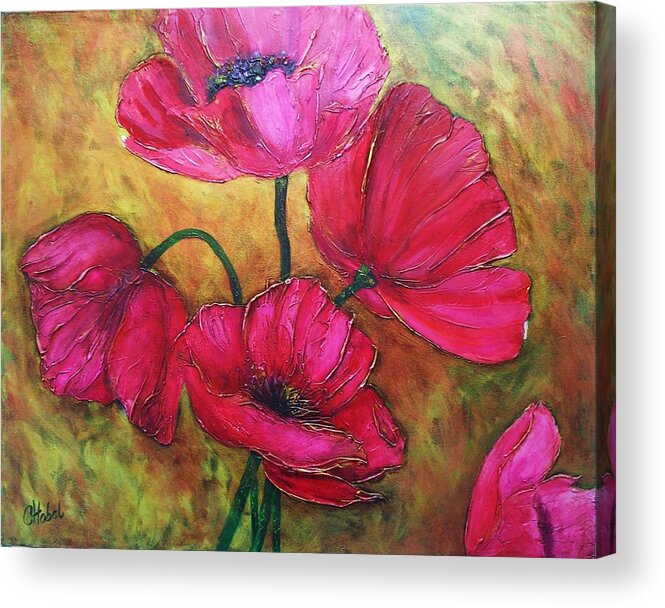 Flowers Acrylic Print featuring the painting Textured Poppies by Chris Hobel