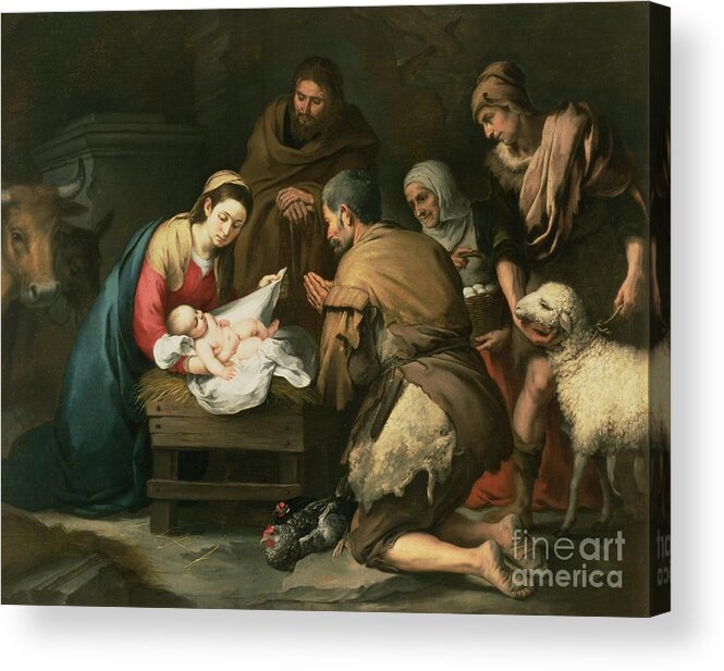 Adoration Acrylic Print featuring the painting The Adoration of the Shepherds by Bartolome Esteban Murillo