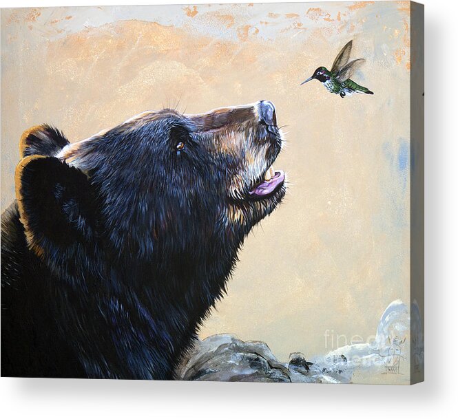 Bear Acrylic Print featuring the painting The Bear and the Hummingbird by J W Baker
