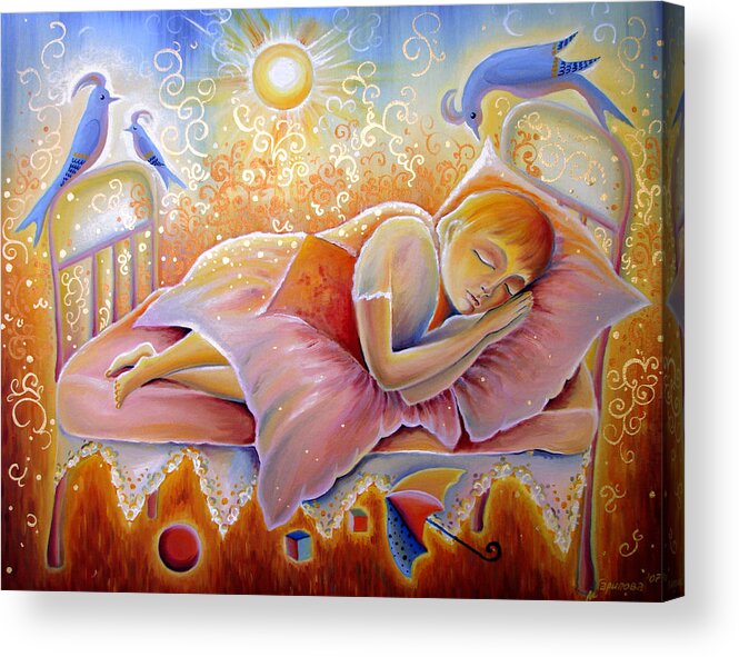 Sleeping Child Acrylic Print featuring the painting The Best of Dreams by Liliya Garipova