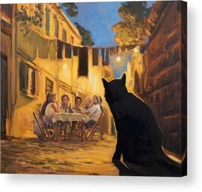Black Acrylic Print featuring the painting The Black Hunger Waiting For Left-overs by Marco Busoni