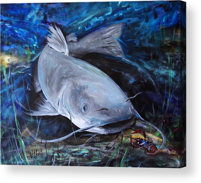 Crayfish Acrylic Print featuring the painting The Catfish and the Crawdad by J Vincent Scarpace