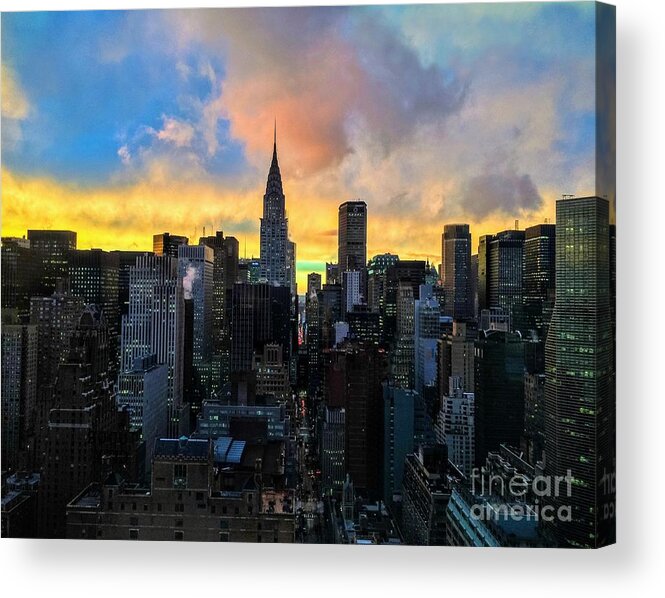 The Colors Of New York Chrysler Building At Dusk Acrylic Print featuring the photograph The Colors of New York - Chrysler Building at Dusk by Miriam Danar