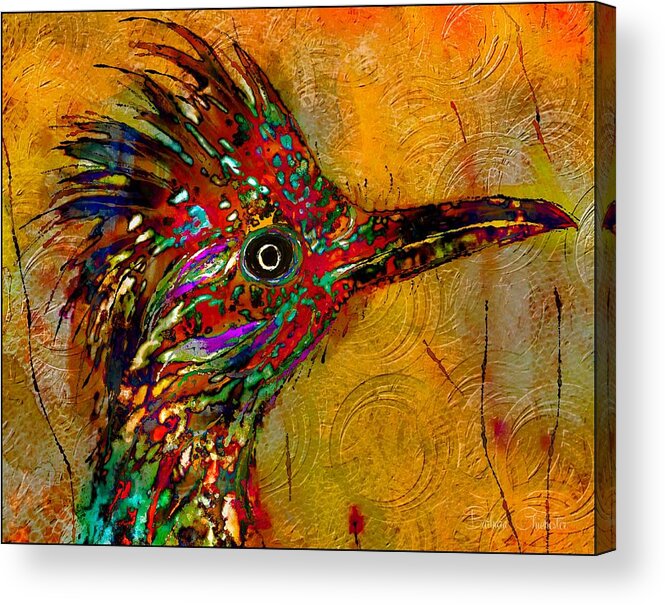 Roadrunner Acrylic Print featuring the mixed media The Enchanted Roadrunner by Barbara Chichester