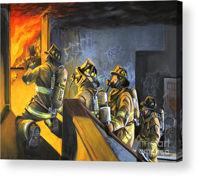 Firefighters Acrylic Print featuring the painting The Fire Floor by Paul Walsh