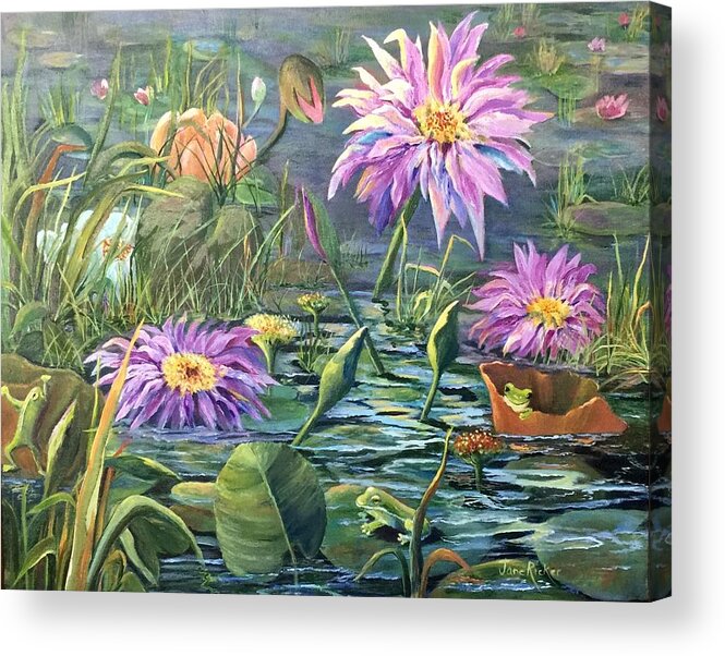 Frogs Acrylic Print featuring the painting The Frog Pond by Jane Ricker