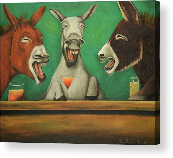 Donkeys Acrylic Print featuring the painting The Drunken Asses by Leah Saulnier The Painting Maniac