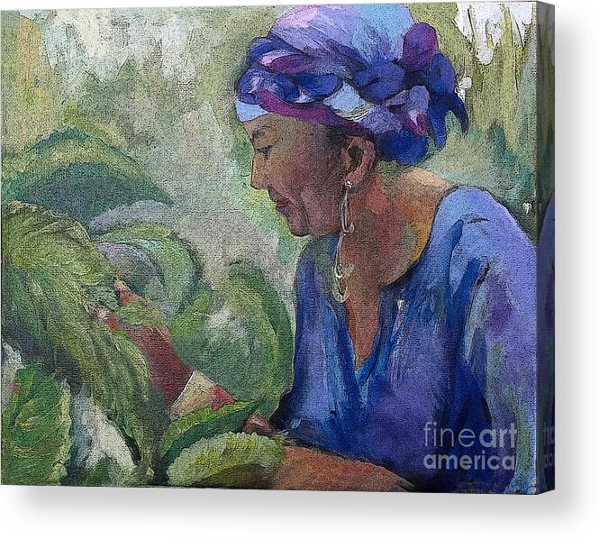 Figure Acrylic Print featuring the painting The Leaf Examiner by Mafalda Cento