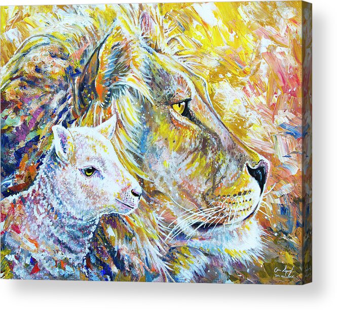 Lion Acrylic Print featuring the painting The Lion and the Lamb by Aaron Spong