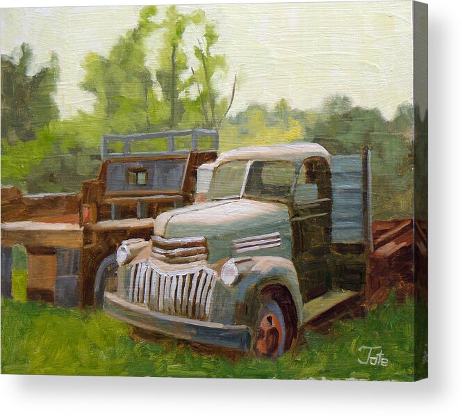 Old Trucks Acrylic Print featuring the painting The old work force by Tate Hamilton