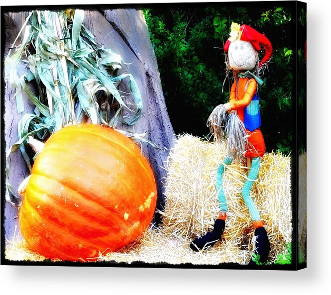 Pumpkin Acrylic Print featuring the photograph the Pumpkin and the Scarecrow by Bill Cannon