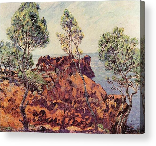Agay - The Red Rocks Acrylic Print featuring the painting the Red Rocks by Armand Guillaumin