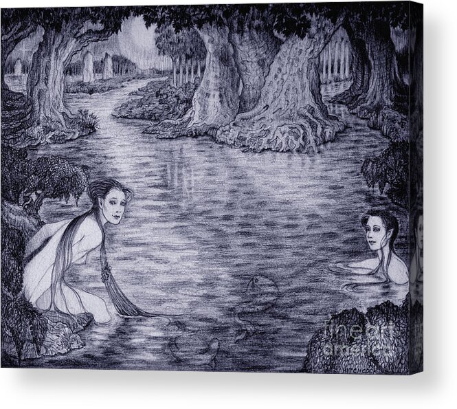 Realism Acrylic Print featuring the drawing The Water Nymphs by Debra Hitchcock