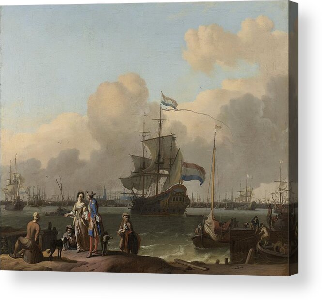 The Y At Amsterdam Acrylic Print featuring the painting The Y at Amsterdam with the Frigate De Ploeg  Ludolf Bakhuysen 1680 1708 by Vintage Collectables