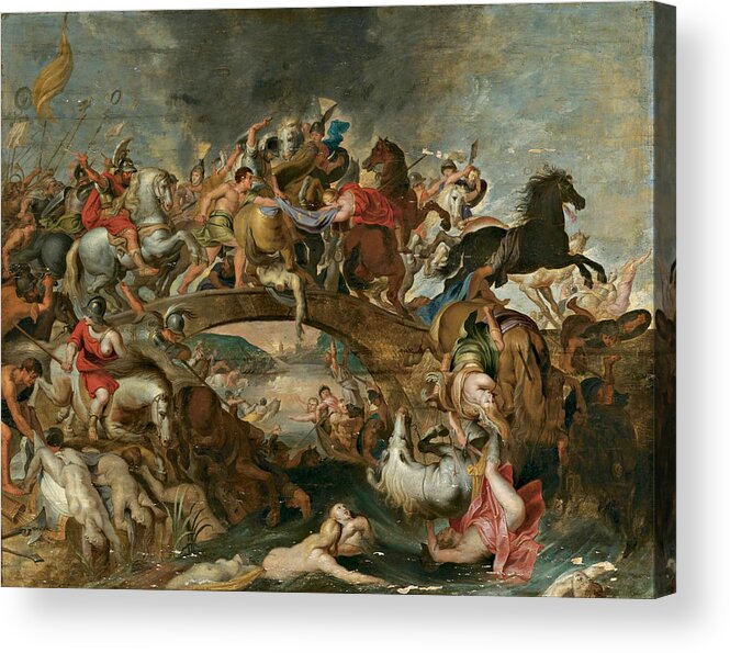 After Peter Paul Rubens Acrylic Print featuring the painting Theseus leading the Athenian Soldiers against the Amazons by After Peter Paul Rubens