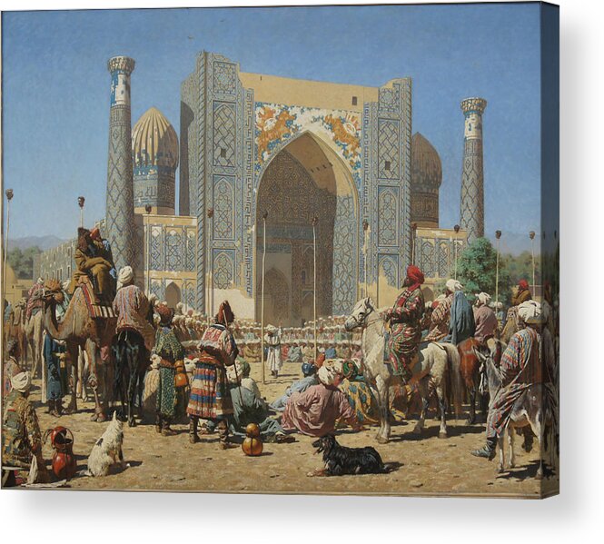 Russian Orientalism Acrylic Print featuring the painting They Celebrate by Vasily Vereshchagin