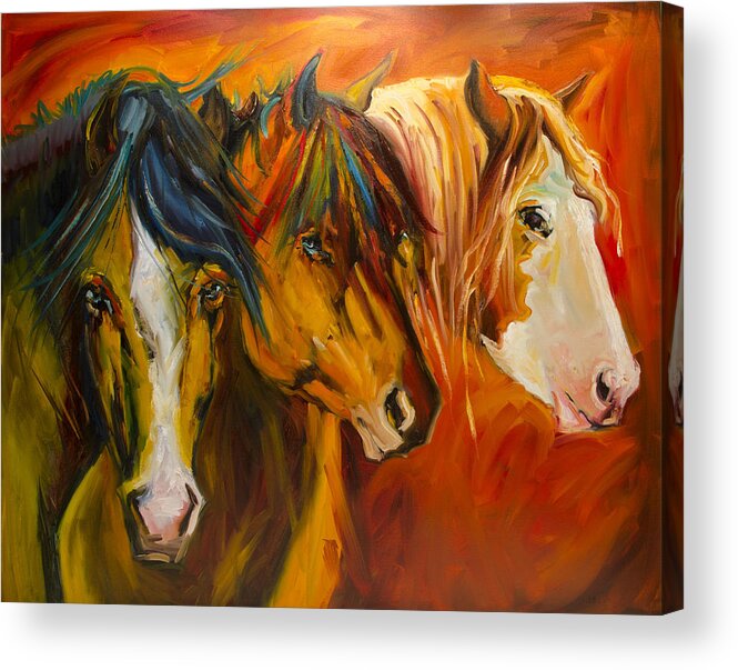 Horse Acrylic Print featuring the painting Three at the Fence Line by Diane Whitehead