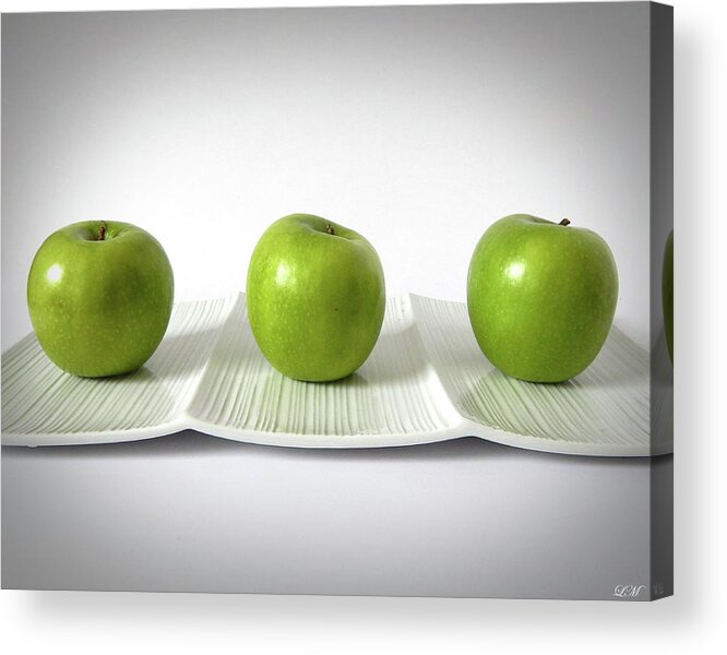 Apples Acrylic Print featuring the photograph Three Green Apples by Lily Malor