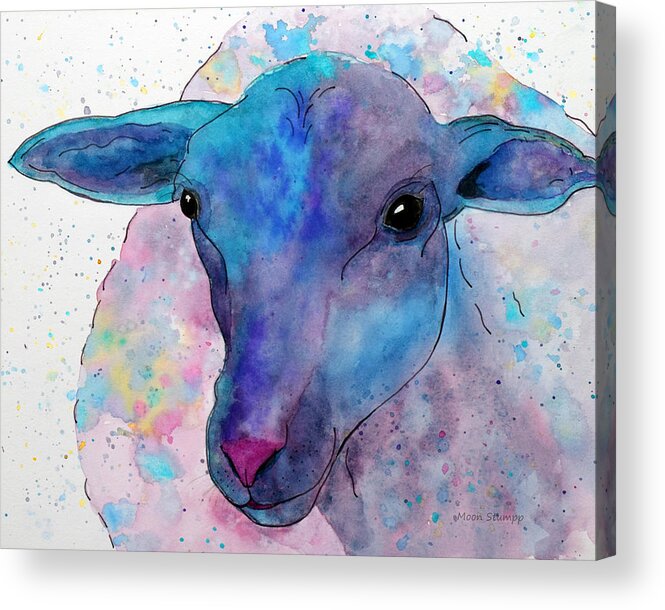 Sheep Acrylic Print featuring the painting Three Sheep, 3 of 3 by Moon Stumpp