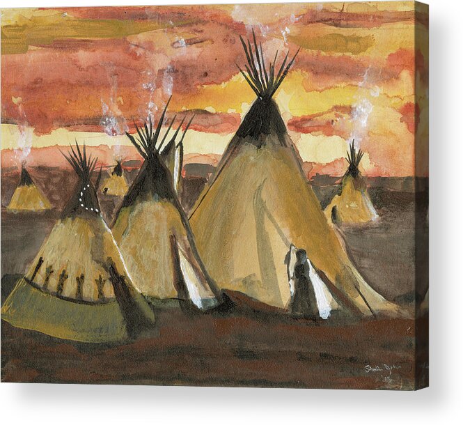 Tepee Acrylic Print featuring the painting Tepee Village by Sheila Johns