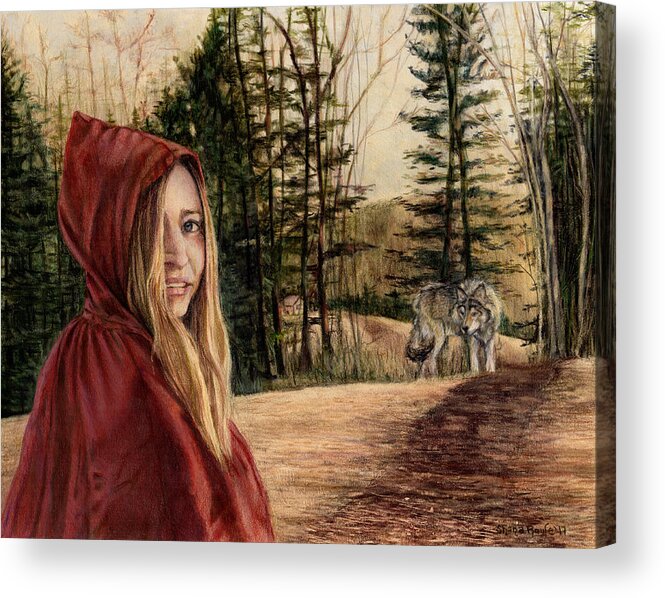 Little Red Riding Hood Acrylic Print featuring the drawing To Grandmother's House We Go by Shana Rowe Jackson