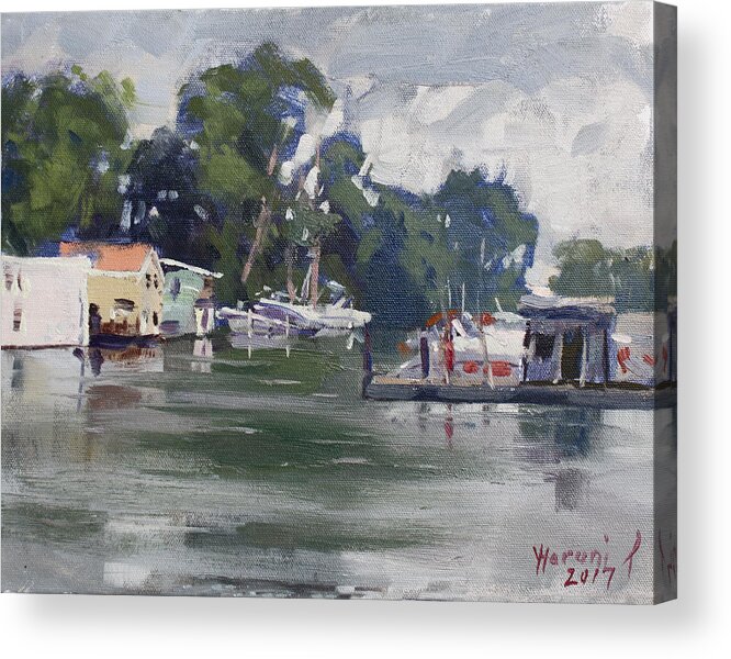 Plein Air Acrylic Print featuring the painting Today's Plein Air Workshop Demonstration at Wardell Boat Yard by Ylli Haruni