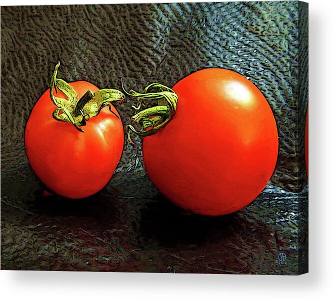 Tomatoes Acrylic Print featuring the digital art Tomato Conversation by Gary Olsen-Hasek