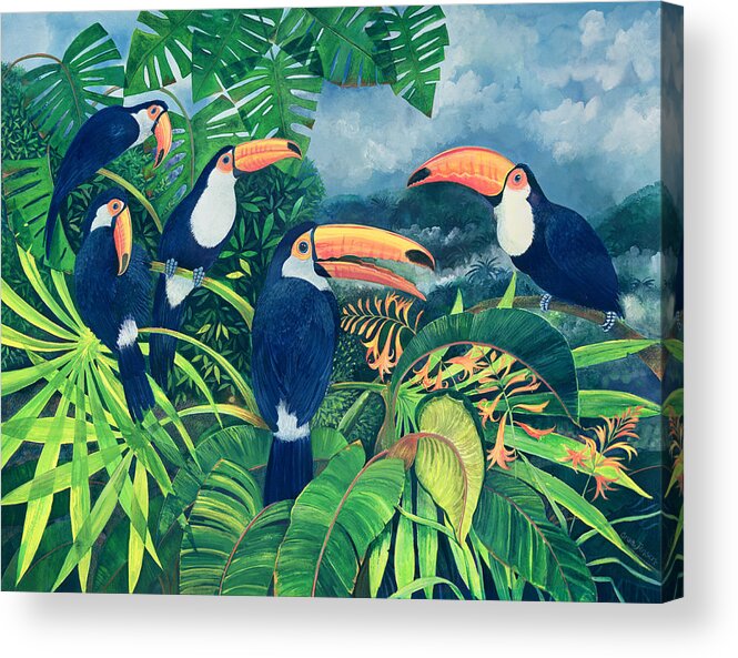 Toucan Acrylic Print featuring the painting Toucan Talk by Lisa Graa Jensen