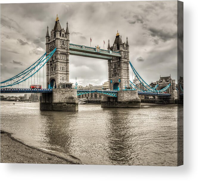 London Acrylic Print featuring the photograph Tower Bridge in London in Selective Color by James Udall