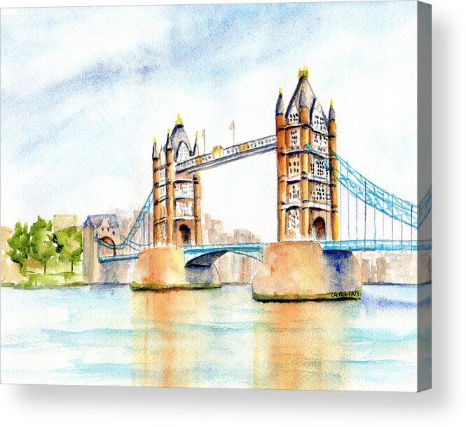 Tower Bridge Acrylic Print featuring the painting Tower Bridge London by Carlin Blahnik CarlinArtWatercolor