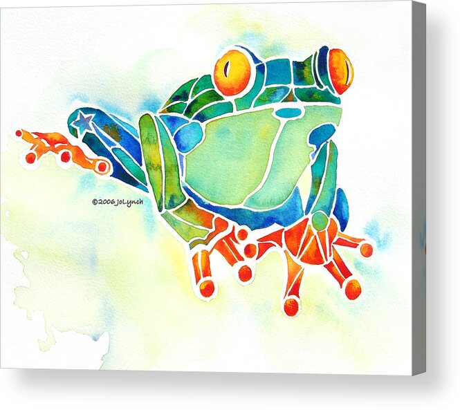 Tree Frog Acrylic Print featuring the painting Tree Frog in Greens by Jo Lynch