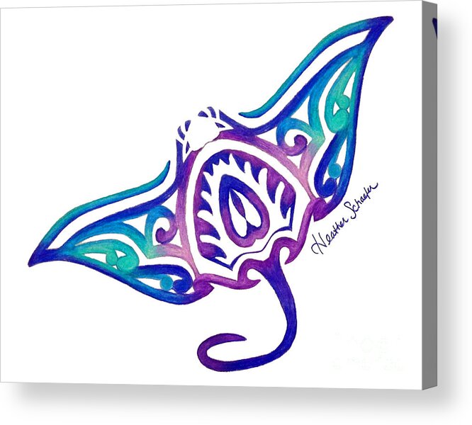 Ocean Acrylic Print featuring the drawing Tribal Manta Ray by Heather Schaefer
