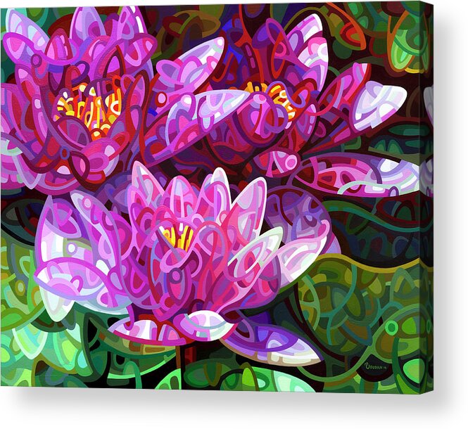 Floral Acrylic Print featuring the painting Triumvirate by Mandy Budan