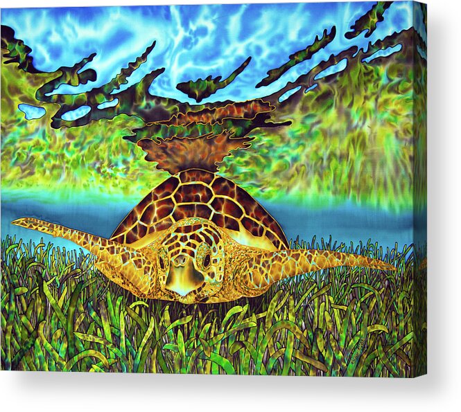 Sea Turtle Acrylic Print featuring the painting Turtle Grass by Daniel Jean-Baptiste