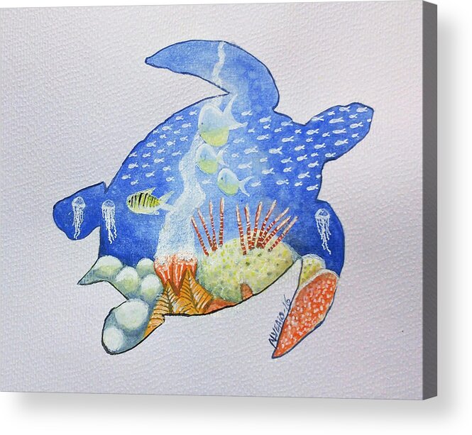 Turtle Acrylic Print featuring the painting Turtle's World by Edwin Alverio
