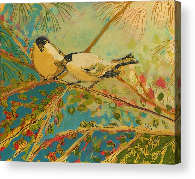 Bird Acrylic Print featuring the painting Two Goldfinch Found by Jennifer Lommers