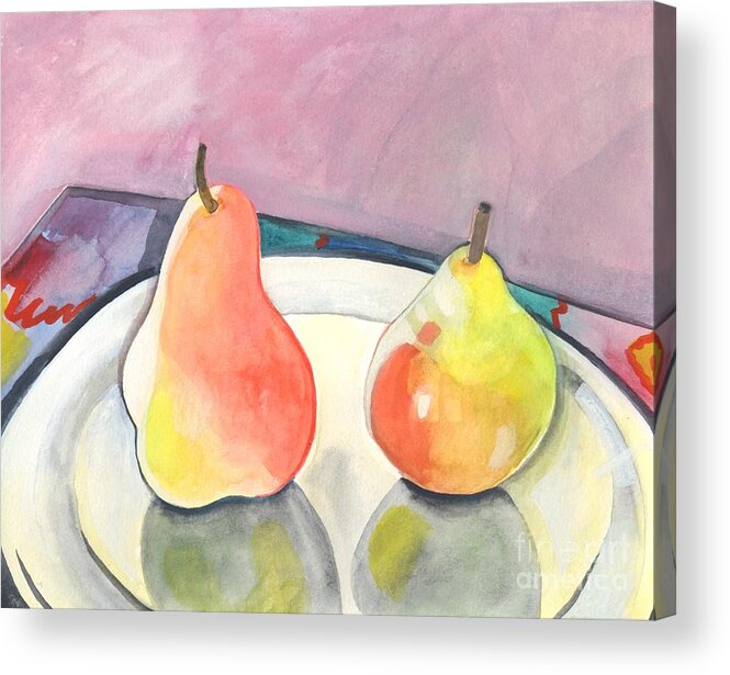 Pear Acrylic Print featuring the painting Two Pears by Helena Tiainen