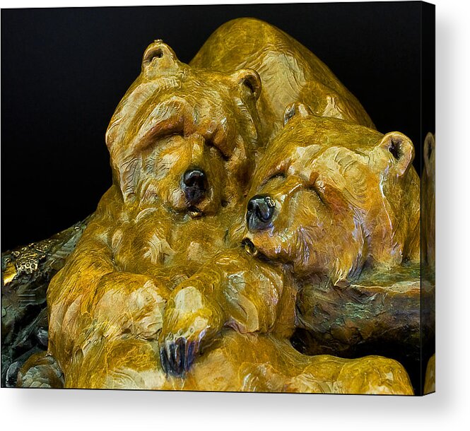 Bears Sculpture Acrylic Print featuring the photograph Two Pooped Sculpture by Walt Horton by Ginger Wakem