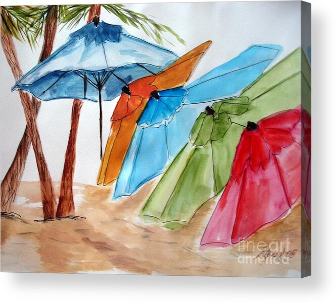 Beach Scene Acrylic Print featuring the painting Umbrellas by Shelley Jones