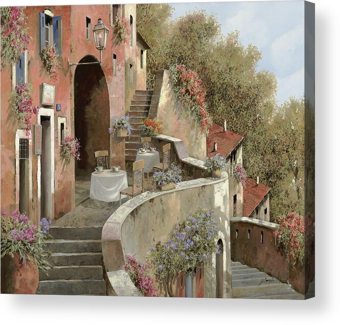 Landscape Acrylic Print featuring the painting Un Caffe Al Fresco Sulla Salita by Guido Borelli