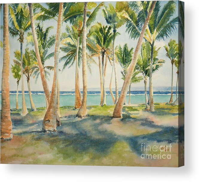 Landscape Acrylic Print featuring the painting Under the Palms at Asan Beach by Lisa Pope