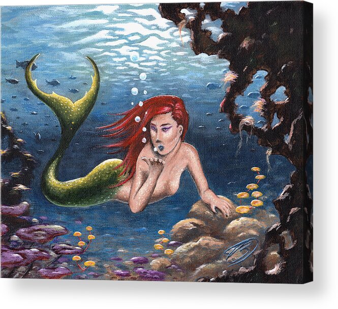 Mermaid Acrylic Print featuring the painting Under The Sea by Joe Burgess